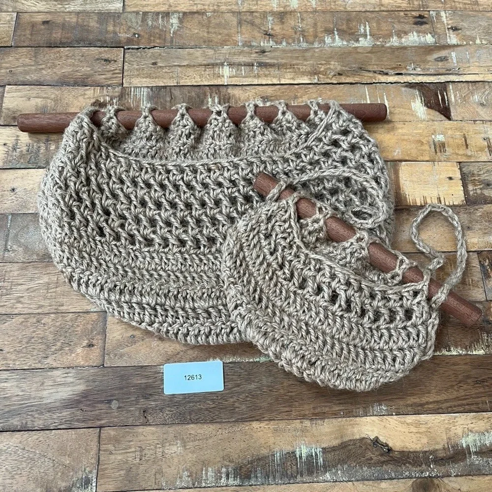 Crochet Wall Baskets (2) Natural Jute Wooden Rods Wall Pocket